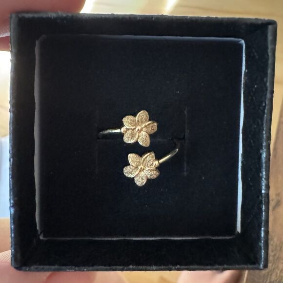 14K Rose Gold Double Flower Bypass Ring Adjustable Size 5-7 JMD Plumeria - Picture 10 of 12